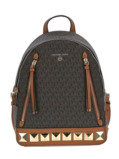 Michael Michael Kors Mixed Leather Brooklyn Backpack In Brown