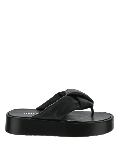 Miu Miu Leather Flatform Sandals In Black