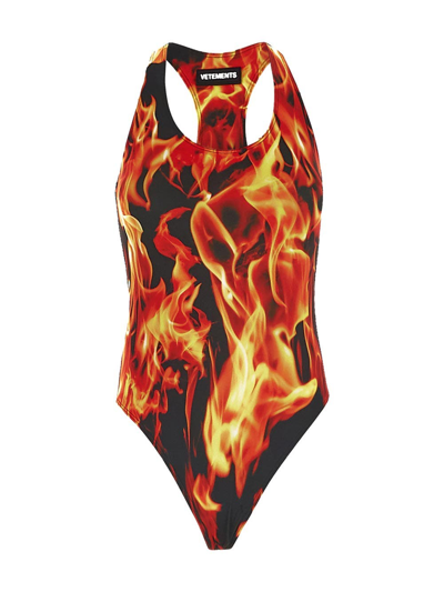 Vetements Fire Open Back Swimsuit In Black