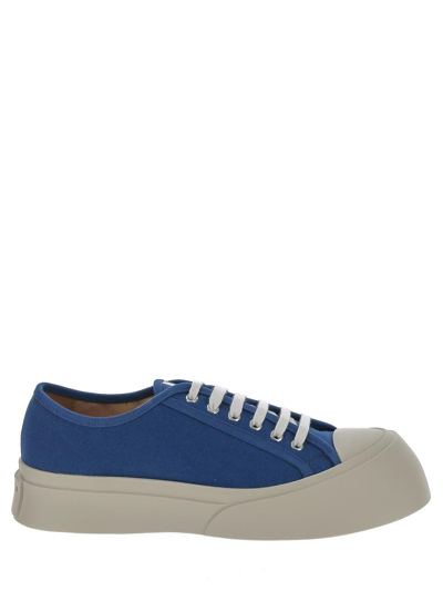 Marni Blue Leather And Cotton Sneakers