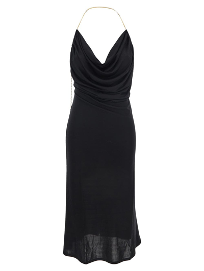 Loewe Chain-embellished Draped Silk Halterneck Dress In Black