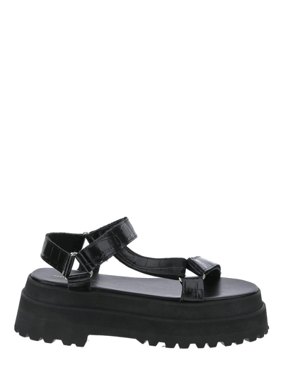 Junya Watanabe 60mm Croc Embossed Leather Strap Sandals In Black