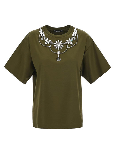 Dolce & Gabbana Crystal-embellished Short-sleeved T-shirt In Green