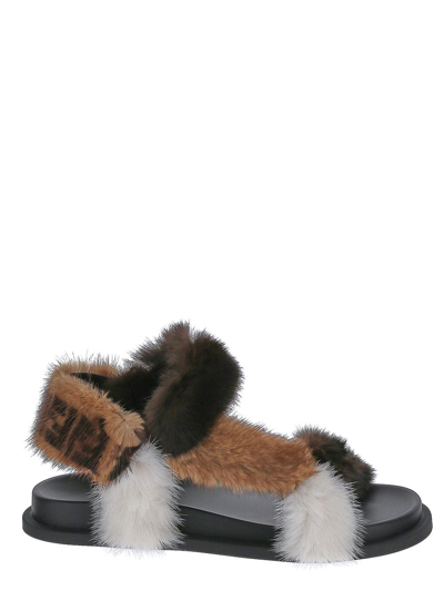 Fendi Mink Colorblock Sandal In Brown