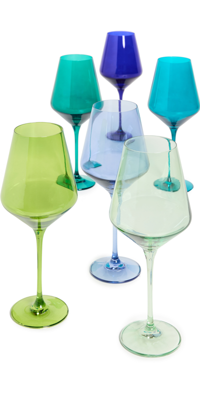Estelle Colored Glass Stemware Set Of 6 In E Grn/c Bl/m Grn/f Grn/r Bl/tl