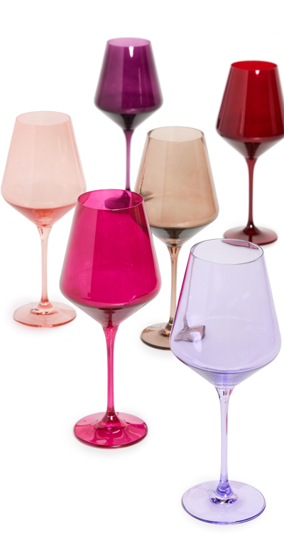 Estelle Colored Glass Stemware Set Of 6 In Fsa/amth/crl Pch/pnk/rd/lav/am