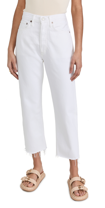 Agolde Riley Crop High Rise Stretch Jeans In Sour Cream In Multi