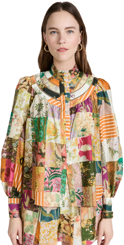 Alemais Hattie Patchwork Cotton And Silk-blend Blouse In Multicoloured