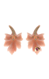 CASA CASTRO 18K YELLOW GOLD EARRINGS WITH ANGEL SKIN CORAL; DIAMONDS; AND AMETHYST