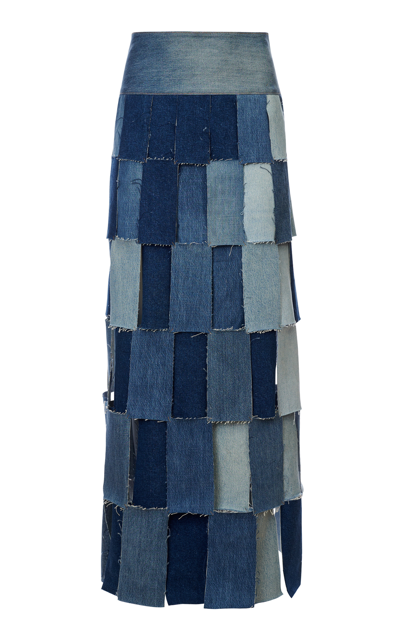 A.w.a.k.e. Women's Rectangle-panel Upcycled Denim Maxi Skirt In Blue