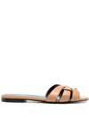 Saint Laurent 10mm Tribute Leather Flat Sandals In Brown