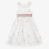 BEATRICE & GEORGE GIRLS WHITE EMBROIDERED FLORAL COTTON DRESS