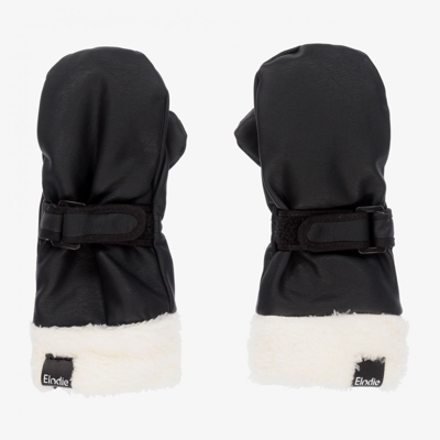 Elodie Babies' Black Faux Leather Mittens