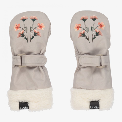 Elodie Babies' Girls Beige Flower Mittens