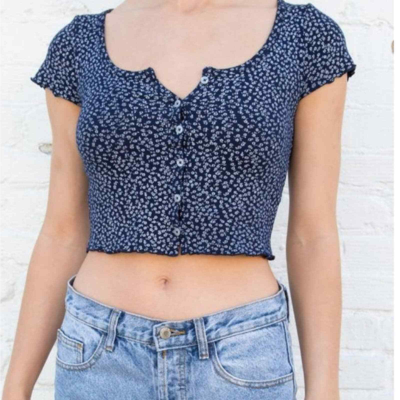 Pre-owned Brandy Melville Blue Floral Top One Size