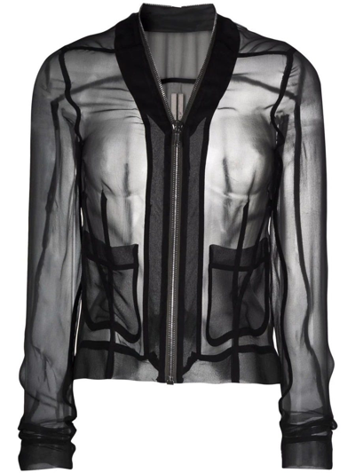 Rick Owens Naska Klaus Zipped Silk-georgette Jacket In Nero