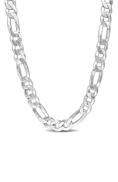Delmar Sterling Silver Flat Figaro Chain Necklace In White