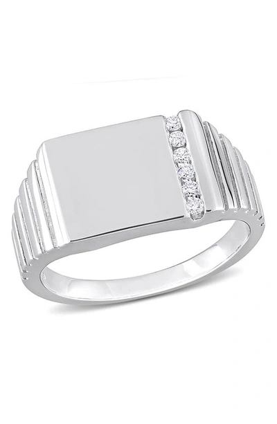 Delmar Sterling Silver Floating Diamond Signet Ring In White