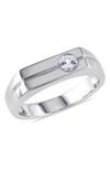 Delmar Sterling Silver Bezel Set White Sapphire Signet Ring In White