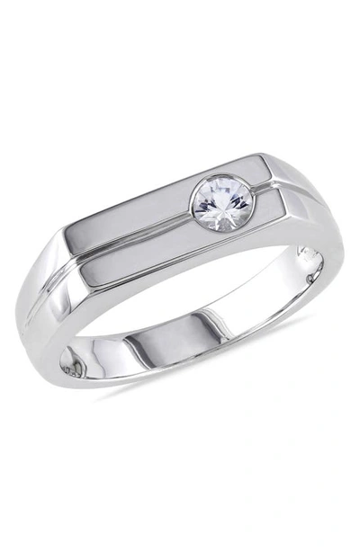 Delmar Sterling Silver Bezel Set White Sapphire Signet Ring