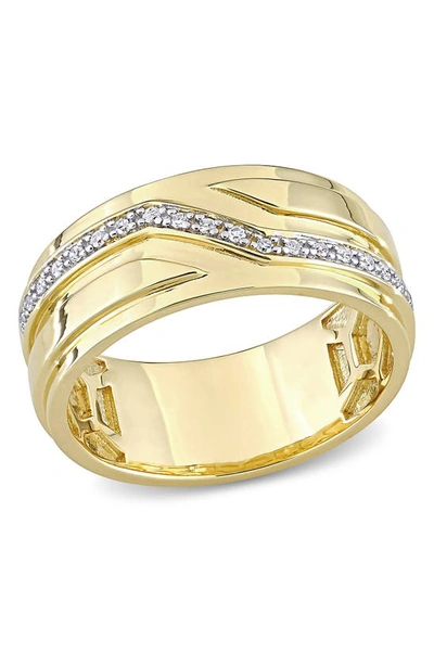 Delmar 18k Yellow Gold Plated Sterling Silver Zigzag Pavé Diamond Band Ring
