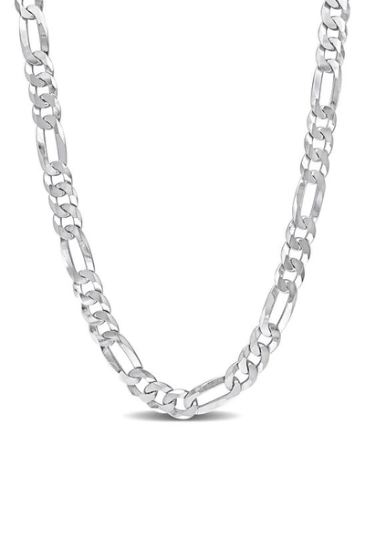 Delmar Sterling Silver Flat Figaro Chain Link Necklace In White