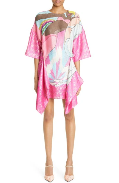 Fendi Graphic-print Metallic T-shirt Dress In Multicolor