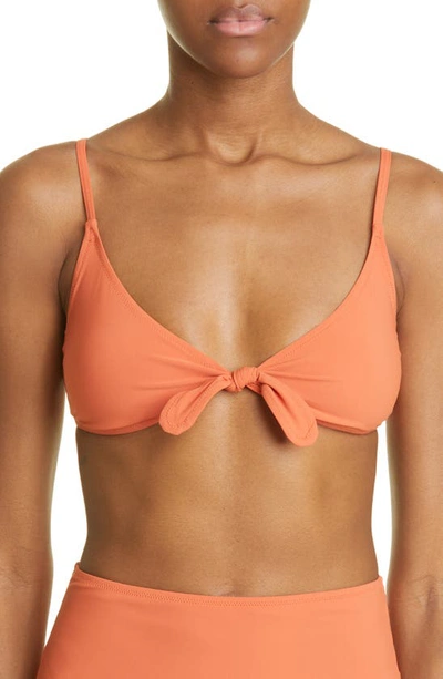 Totême Tie Front Recycled Polyamide Blend Triangle Bikini Top In Burnt Orange