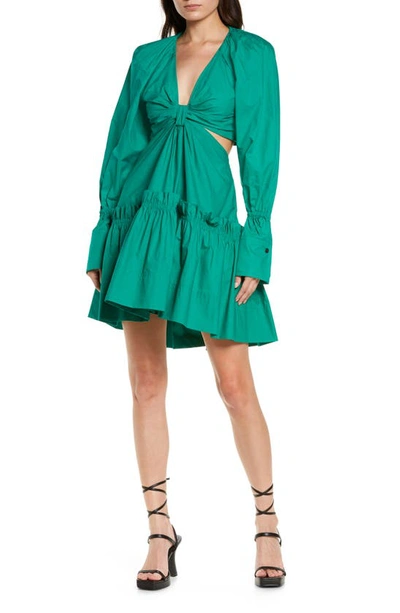 A.l.c Alexa Cutout Ruffled Tiered Pleated Cotton-poplin Mini Dress In Green
