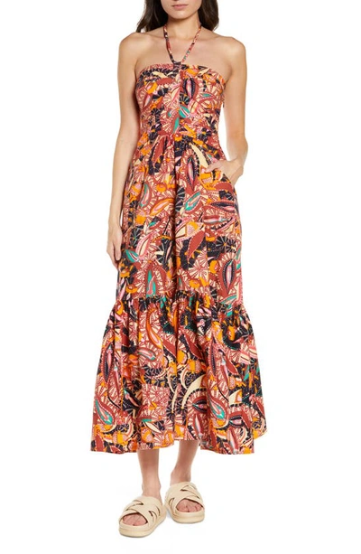 A.l.c Adelle Tiered Printed Cotton-poplin Halterneck Maxi Dress In Burgundy