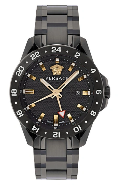 Versace Sport Tech Gmt Bracelet Watch, 45mm In Ip Black
