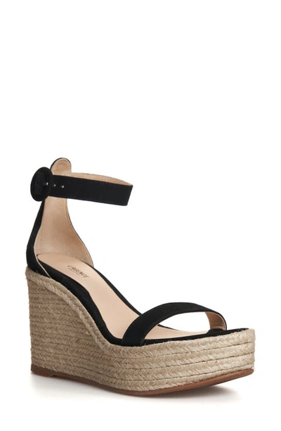 L'agence Elysee Suede Espadrille Wedge Sandals In Black