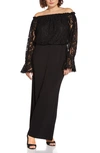 ADRIANNA PAPELL OFF THE SHOULDER LACE & CREPE JUMPSUIT