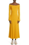 Chloé Off-the-shoulder Ribbed Wool And Cashmere-blend Maxi Dress In Sunlight Yellow