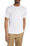 Vince Linen Short Sleeve Crew Tee Hillside Blue In Optic White