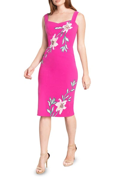 Dress The Population Nicole Floral Sweetheart Neck Cocktail Dress In Pink