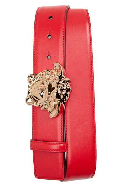 Versace Leather Medusa-buckle Belt In Blue-blue-