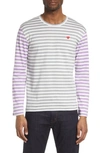 Comme Des Garçons Play Small Heart Stripe Colorblock Long Sleeve T-shirt In Grey