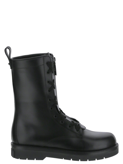 Valentino Garavani Men's Leather Zip Combat Boots In Black