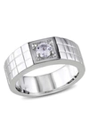 Delmar Sterling Silver Created White Sapphire Solitaire Ring In White