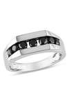 Delmar Sterling Silver Channel Set Black Diamond Ring In Black