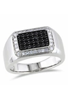 Delmar Sterling Silver White Sapphire Halo Pavé Black Spinel Square Ring In Black