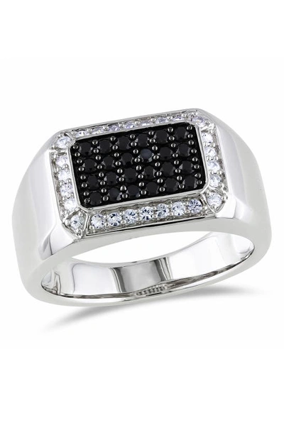 Delmar Sterling Silver White Sapphire Halo Pavé Black Spinel Square Ring