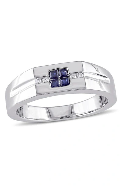 Delmar Sterling Silver Blue Sapphire & Diamond Square Ring