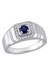 Delmar Sterling Silver Created White & Blue Sapphire Halo Ring In White