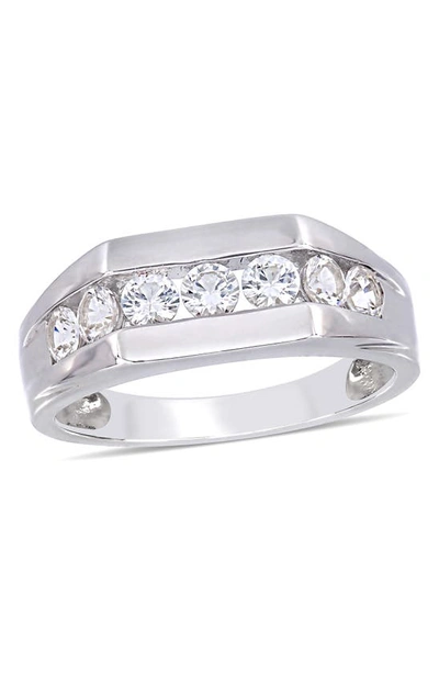 Delmar Sterling Silver Channel Set Created White Sapphire Ring