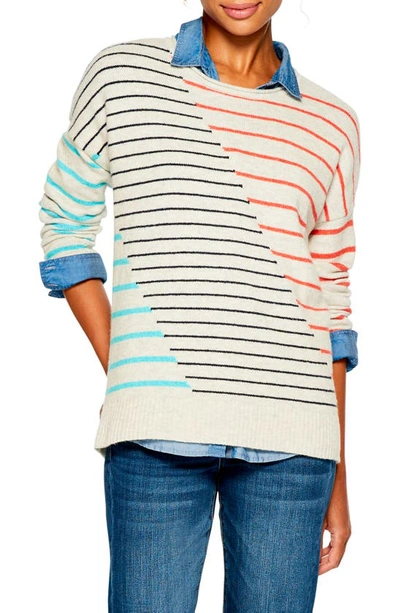 Nic And Zoe Nic+zoe Petites Cozy Up Striped Asymmetric Sweater In Blue Multi