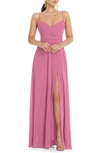 Lovely Dessy Collection Adjustable Strap Wrap Bodice Maxi Dress With Front Slit In Orchid Pink