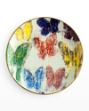 HUNT SLONEM BUTTERFLY SALAD PLATE IN HAND-PAINTED GOLD RIM
