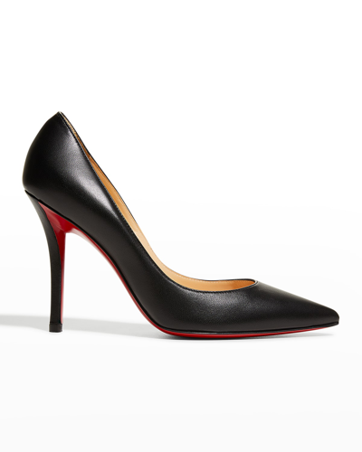 Christian Louboutin Apostrophy Leather Pointed Red-sole Pumps In Black